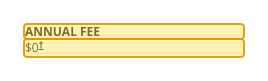 Issuer page screenshot with the quoted text highlighted: ANNUAL FEE $0
