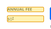 Issuer page screenshot with the quoted text highlighted: ANNUAL FEE $0