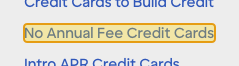 Issuer page screenshot with the quoted text highlighted: No annual fee