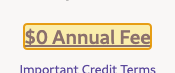 Issuer page screenshot with the quoted text highlighted: $0 Annual Fee